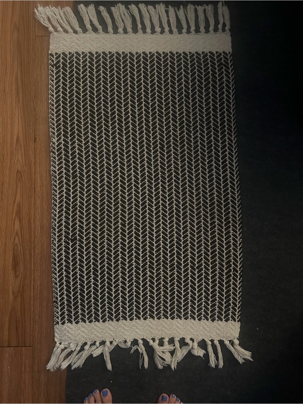Neutral Black & Cream Woven Fringe mat 2”x5”